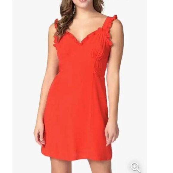 Line and‎ Dot Revolve Womens Karla Dress Size M Red Ruffle Sheath Tie back - Picture 2 of 12